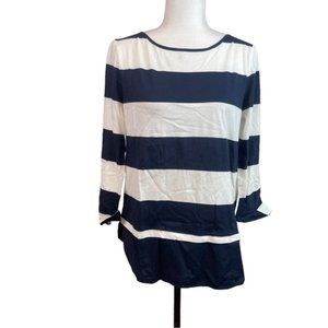 Tommy Hilfiger Blue White Striped Nautical Cotton Blend 34 Cuffed Sleev